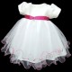 Baby Girls White & Cerise Sash Diamante Tulle Dress