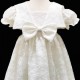 Baby Girls Ivory Bow Flower Lace Long Gown & Bonnet