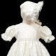 Baby Girls Ivory Diamante Embroidered Lace Christening Gown & Bonnet
