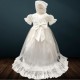 Baby Girls Ivory Bow Floral Lace Christening Gown & Bonnet