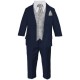 Boys Navy & Grey Swirl 6 Piece Slim Fit Suit