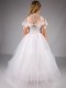 Girls White Embroidered Lace Tulle Hoop Dress & Cape