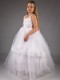 Girls White Embroidered Lace Satin Belt Tulle Hoop Dress