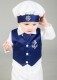 Baby Boys Navy & White Anchor 5 Piece Satin Christening Suit