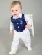 Baby Boys Navy & White Anchor 5 Piece Satin Christening Suit