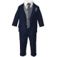 Boys Navy & Silver Swirl 6 Piece Slim Fit Suit