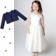 Girls Ivory Diamante Organza Dress with Navy Bolero Jacket