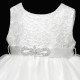 Girls White Sequin & Diamante Brooch Organza Dress