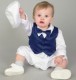 Baby Boys White & Navy Bow Tie Romper, Waistcoat & Hat