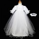 Baby Girls White Bow Lace & Tulle Christening Gown & Headband