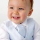 Baby Boys White & Blue Check 4 Piece Satin Christening Suit
