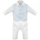 Baby Boys White & Blue Swirl 4 Piece Satin Christening Suit