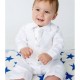 Baby Boys White Check 4 Piece Satin Christening Suit