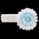 Baby Girls Blue & White Large Diamante Flower Crochet Headband