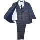 Boys Blue Tartan Check Soft Tweed 5 Piece Jacket Suit