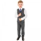 Boys Dark Grey Herringbone Tweed 4 Piece Waistcoat Suit