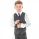 Boys Dark Grey Herringbone Tweed 4 Piece Waistcoat Suit