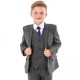 Boys Dark Grey Herringbone Tweed 5 Piece Jacket Suit