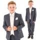 Boys Grey & Ivory Deluxe Swirl 6 Piece Slim Fit Suit