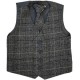 Boys Grey Tartan Tweed Look Waistcoat with Blue Check