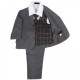 Boys Grey & Orange Check 5 Piece Slim Fit Suit