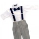 Boys Light Grey Shorts Suit with Dickie Bow & Braces