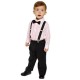 Boys Pink & Black 4 Piece Braces & Bow Tie Suit