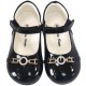 Girls Black Diamante Ring Velcro Strap Patent Shoes