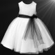 Girls White Diamante & Organza Dress with Black Sash