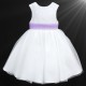 Girls White Diamante & Organza Dress with Lilac Sash