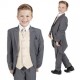 Boys Grey & Champagne Swirl 6 Piece Slim Fit Tail Jacket Suit