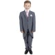 Boys Grey & Pink 6 Piece Slim Fit Tail Jacket Suit