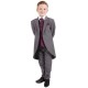 Boys Grey & Purple 6 Piece Slim Fit Tail Jacket Suit