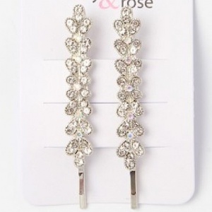 Girls Crystal Flowers Silver Hair Slide x 2