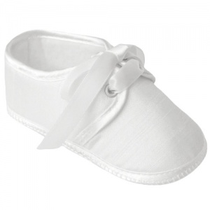 Baby Boys White Dupion Lace Up Pram Shoes