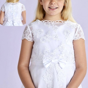 Girls White Short Sleeved Bolero Topper - Aimee P188 by Peridot