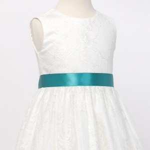 Girls Ivory Fringe Lace Dress with Teal Sash | Flower Girl Dress -  childrensspecialoccasionwear.co.uk