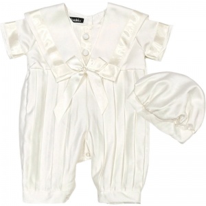 Baby Boys Ivory Sailor Style Christening Romper & Hat