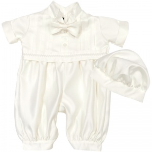 Baby Boys Ivory Braid Tuxedo Style Christening Romper & Hat