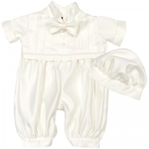 Baby Boys Ivory Braid Tuxedo Style Christening Romper & Hat