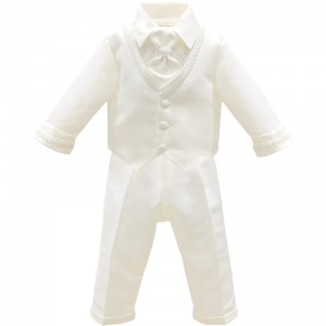 Baby Boys Ivory Braid 4 Piece Satin Christening Suit
