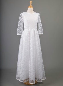 White Lace Long Sleeve Communion Dress - Cameron by Millie Grace