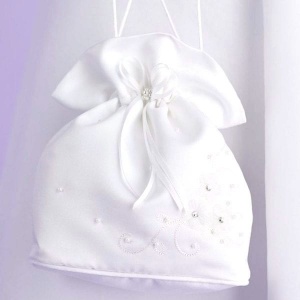 Girls White Diamante & Pearl Satin Dolly Bag - Carla P148 by Peridot