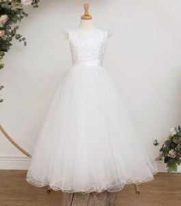 White Lace & Tulle Communion Dress - Charlene by Millie Grace