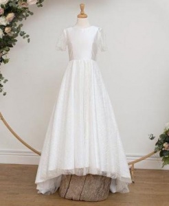 White Glitter Tulle Communion Train Dress - Charley by Millie Grace