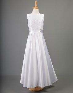 White Sequin Lace Satin Communion Dress - China by Millie Grace