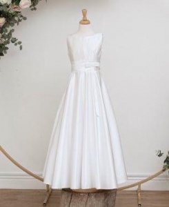 White Bow Satin A-line Communion Dress - Clemmie by Millie Grace