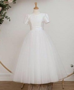 White Leaf Tulle Communion Dress - Clover by Millie Grace