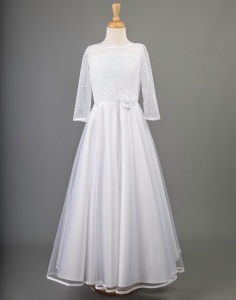 White Lace & Organza Communion Dress - Coleen by Millie Grace