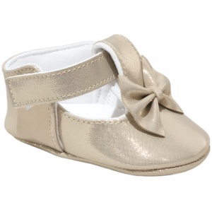 Baby Girls Gold Sparkly Shimmer Bow Shoes